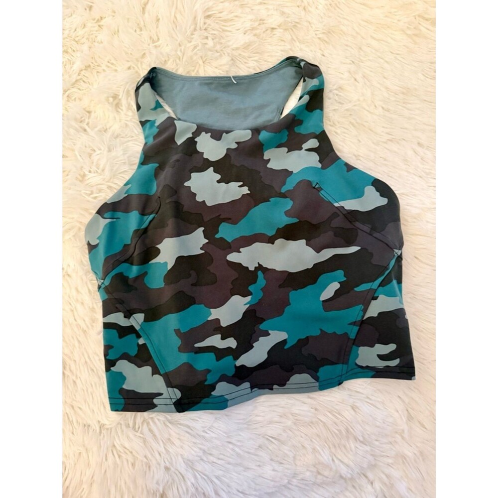 Lululemon Athletica Camo Cropped Tank Teal Green Black Gray Sz 8 Athleisure Gym